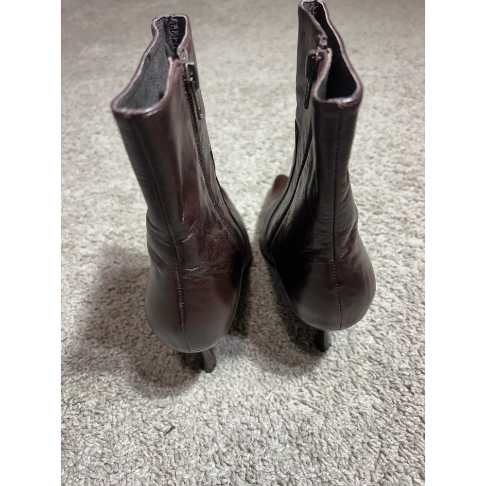 Chocolat Blu KZ-72-058 Dark Brown Leather Pointed Toe Kitten Heel Boots Size 37 - Picture 6 of 8